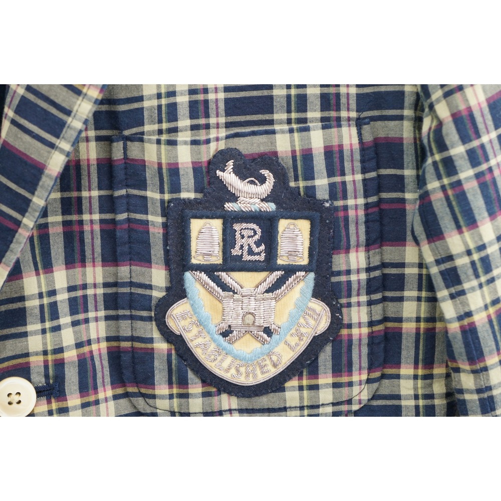 Polo Ralph Lauren Blazer 8 Multicolor Plaid Crest Patch Cotton Jacket Excellent - Picture 2 of 7